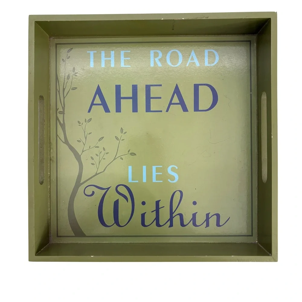 Target Home‎ Olive Green Wooden Decorative Tray The Road Ahead Lies Within 10x10